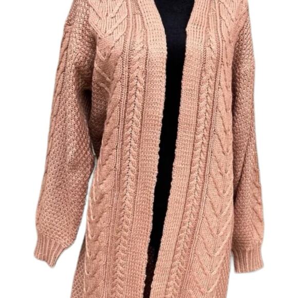 BKE Buckle, pecan, cable knit, long, open, cardigan sweater, women's size S - Picture 1 of 9